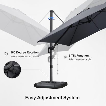 11 Feet Patio Umbrella with Base Outdoor Cantilever Round Umbrella Aluminum Offset Umbrella with 360-degree Rotation for Garden Deck Pool Patio, Beige