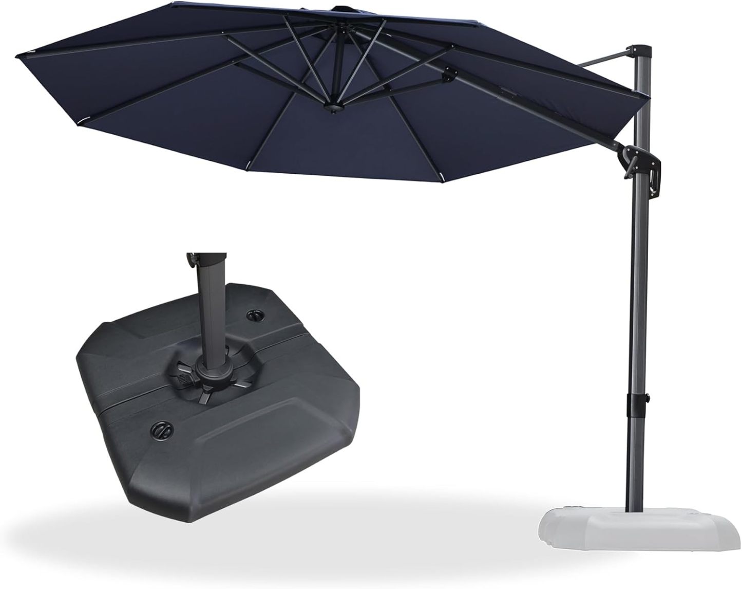 11 Feet Patio Umbrella with Base Outdoor Cantilever Round Umbrella Aluminum Offset Umbrella with 360-degree Rotation for Garden Deck Pool Patio, Beige