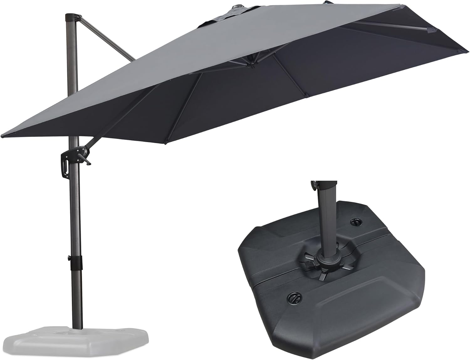 11 Feet Patio Umbrella with Base Outdoor Cantilever Round Umbrella Aluminum Offset Umbrella with 360-degree Rotation for Garden Deck Pool Patio, Beige