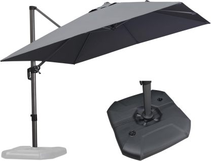 11 Feet Patio Umbrella with Base Outdoor Cantilever Round Umbrella Aluminum Offset Umbrella with 360-degree Rotation for Garden Deck Pool Patio, Beige