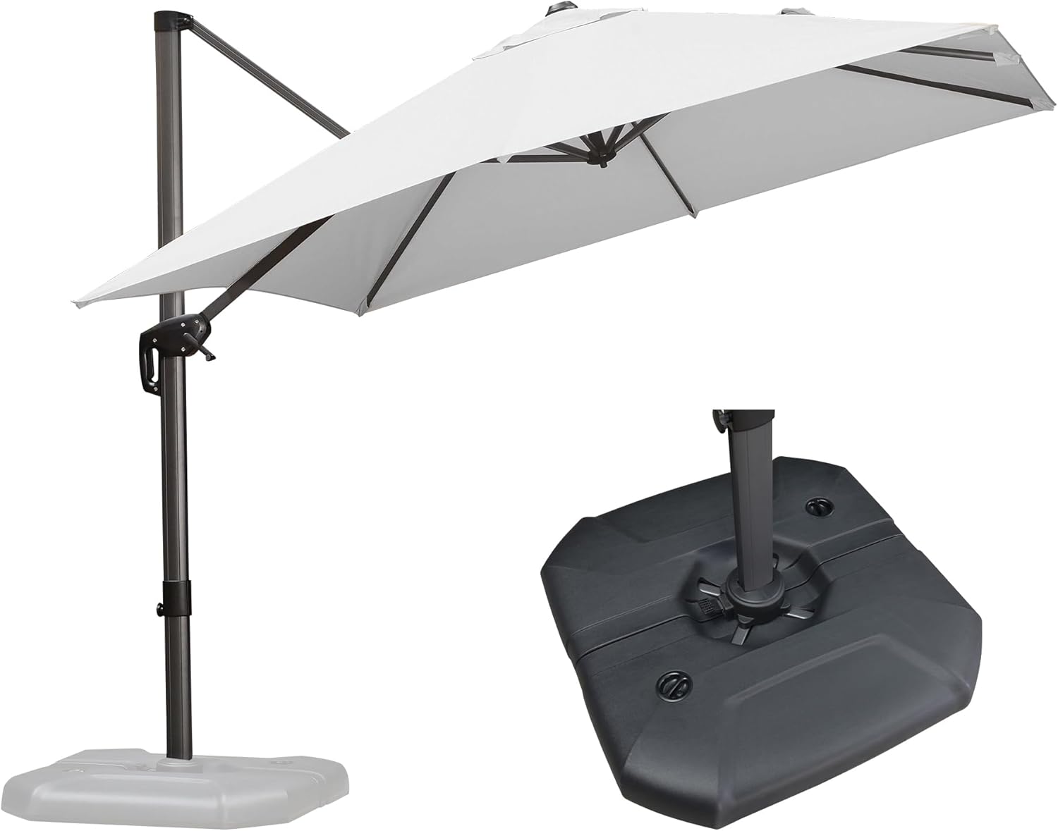 11 Feet Patio Umbrella with Base Outdoor Cantilever Round Umbrella Aluminum Offset Umbrella with 360-degree Rotation for Garden Deck Pool Patio, Beige