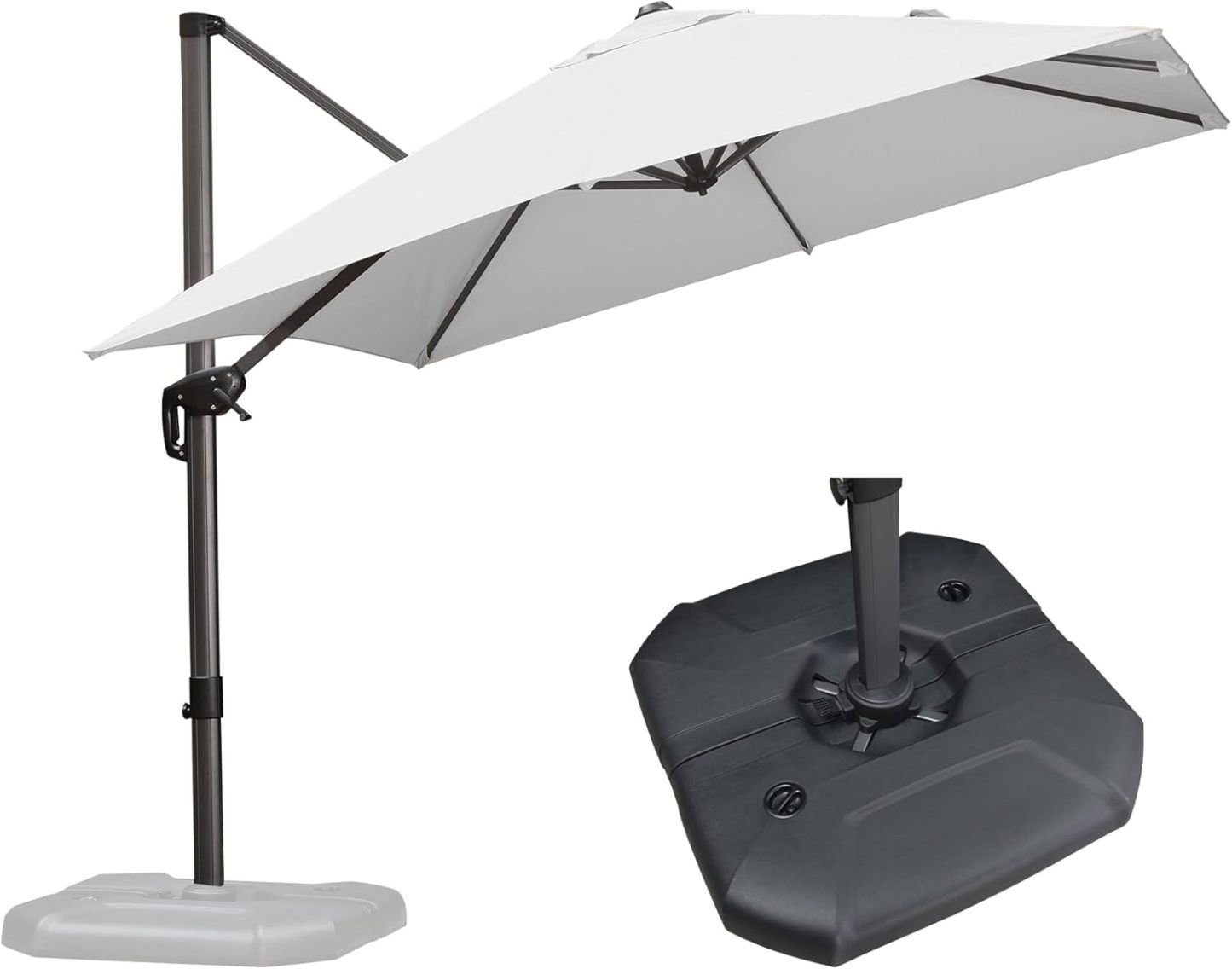 11 Feet Patio Umbrella with Base Outdoor Cantilever Round Umbrella Aluminum Offset Umbrella with 360-degree Rotation for Garden Deck Pool Patio, Beige