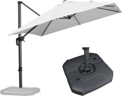 11 Feet Patio Umbrella with Base Outdoor Cantilever Round Umbrella Aluminum Offset Umbrella with 360-degree Rotation for Garden Deck Pool Patio, Beige