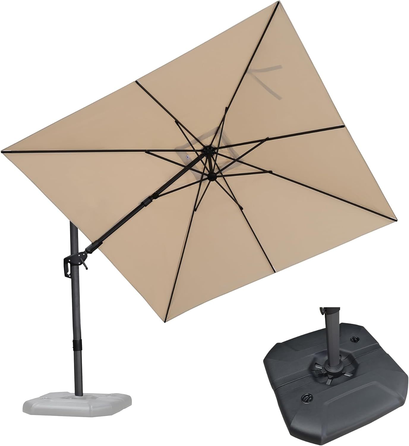 11 Feet Patio Umbrella with Base Outdoor Cantilever Round Umbrella Aluminum Offset Umbrella with 360-degree Rotation for Garden Deck Pool Patio, Beige