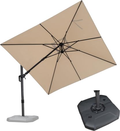 11 Feet Patio Umbrella with Base Outdoor Cantilever Round Umbrella Aluminum Offset Umbrella with 360-degree Rotation for Garden Deck Pool Patio, Beige