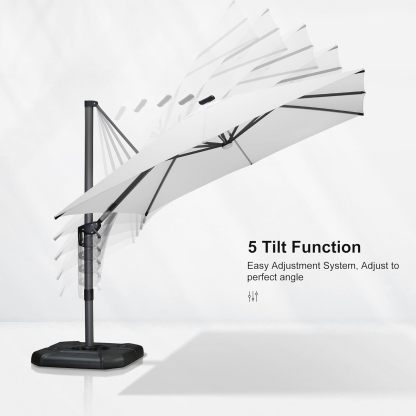 11 Feet Patio Umbrella with Base Outdoor Cantilever Round Umbrella Aluminum Offset Umbrella with 360-degree Rotation for Garden Deck Pool Patio, Beige