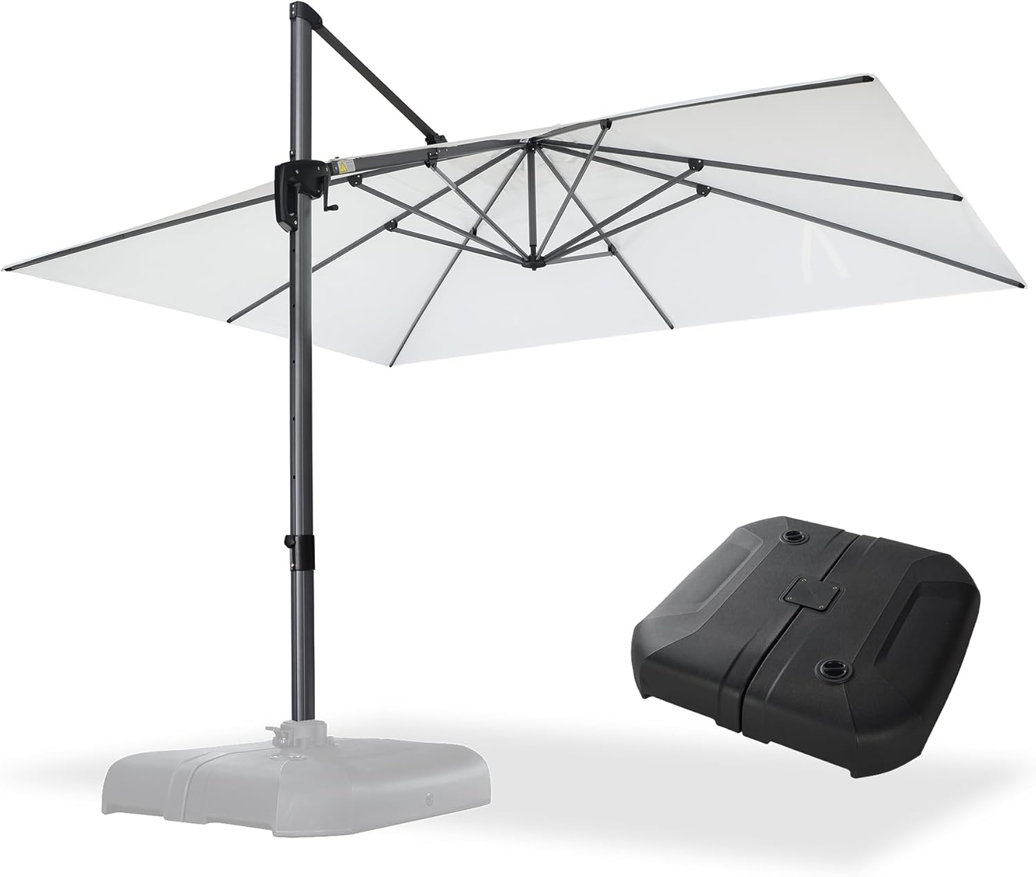 11 Feet Patio Umbrella with Base Outdoor Cantilever Round Umbrella Aluminum Offset Umbrella with 360-degree Rotation for Garden Deck Pool Patio, Beige