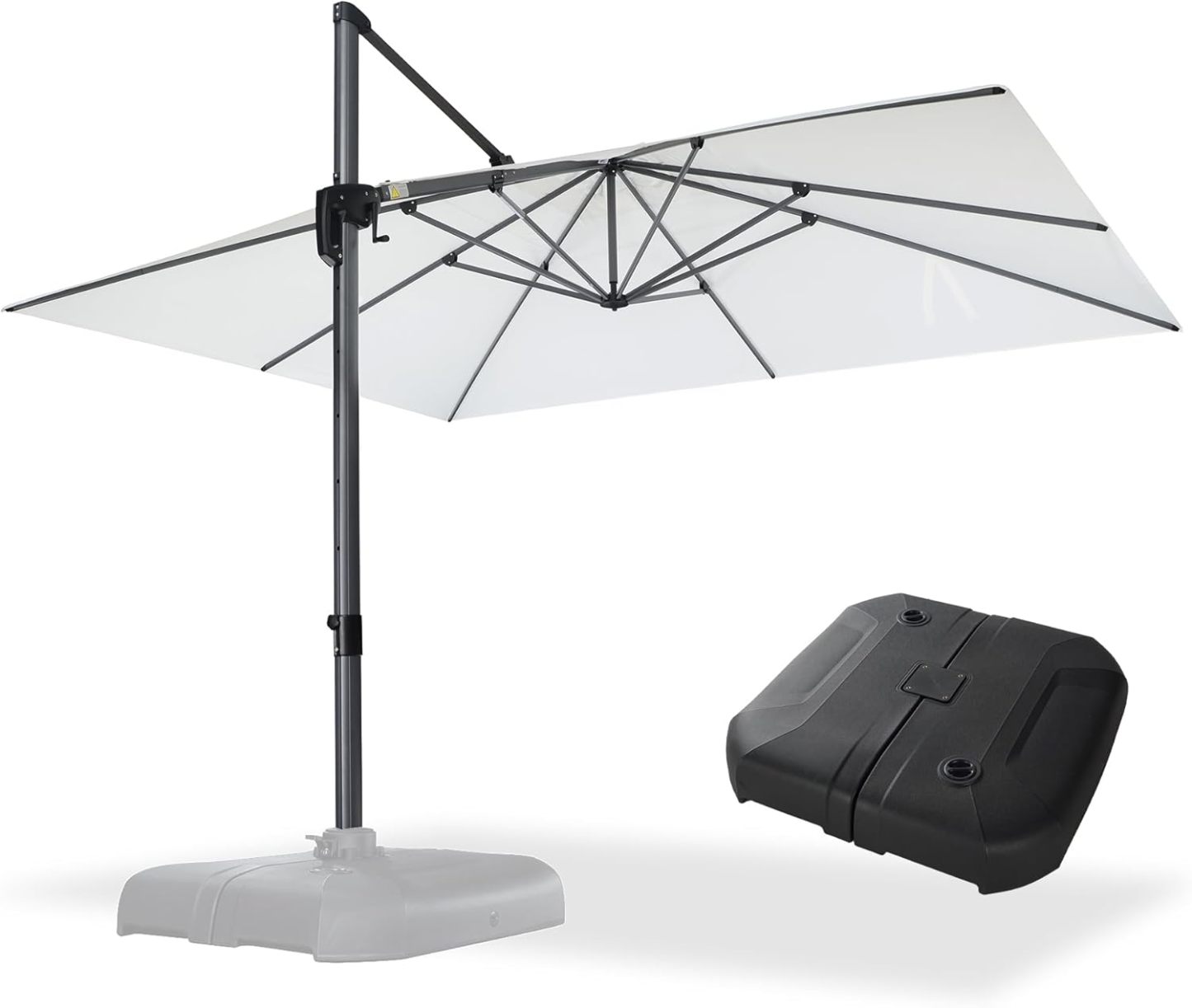 11 Feet Patio Umbrella with Base Outdoor Cantilever Round Umbrella Aluminum Offset Umbrella with 360-degree Rotation for Garden Deck Pool Patio, Beige