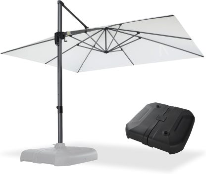 11 Feet Patio Umbrella with Base Outdoor Cantilever Round Umbrella Aluminum Offset Umbrella with 360-degree Rotation for Garden Deck Pool Patio, Beige