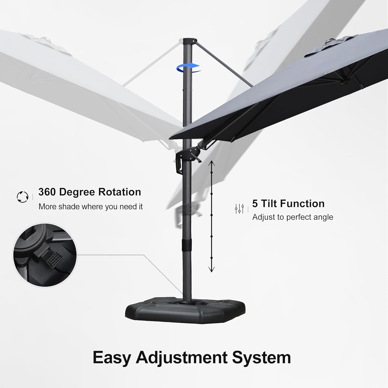 11 Feet Patio Umbrella with Base Outdoor Cantilever Round Umbrella Aluminum Offset Umbrella with 360-degree Rotation for Garden Deck Pool Patio, Beige