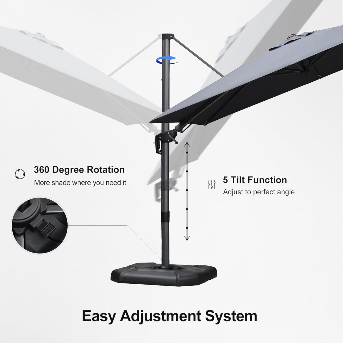 11 Feet Patio Umbrella with Base Outdoor Cantilever Round Umbrella Aluminum Offset Umbrella with 360-degree Rotation for Garden Deck Pool Patio, Beige