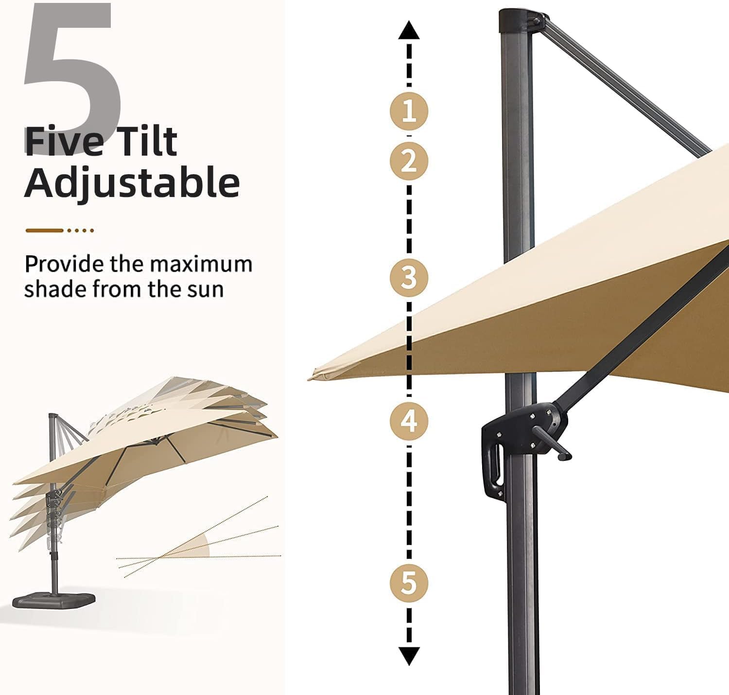 11 Feet Patio Umbrella with Base Outdoor Cantilever Round Umbrella Aluminum Offset Umbrella with 360-degree Rotation for Garden Deck Pool Patio, Beige