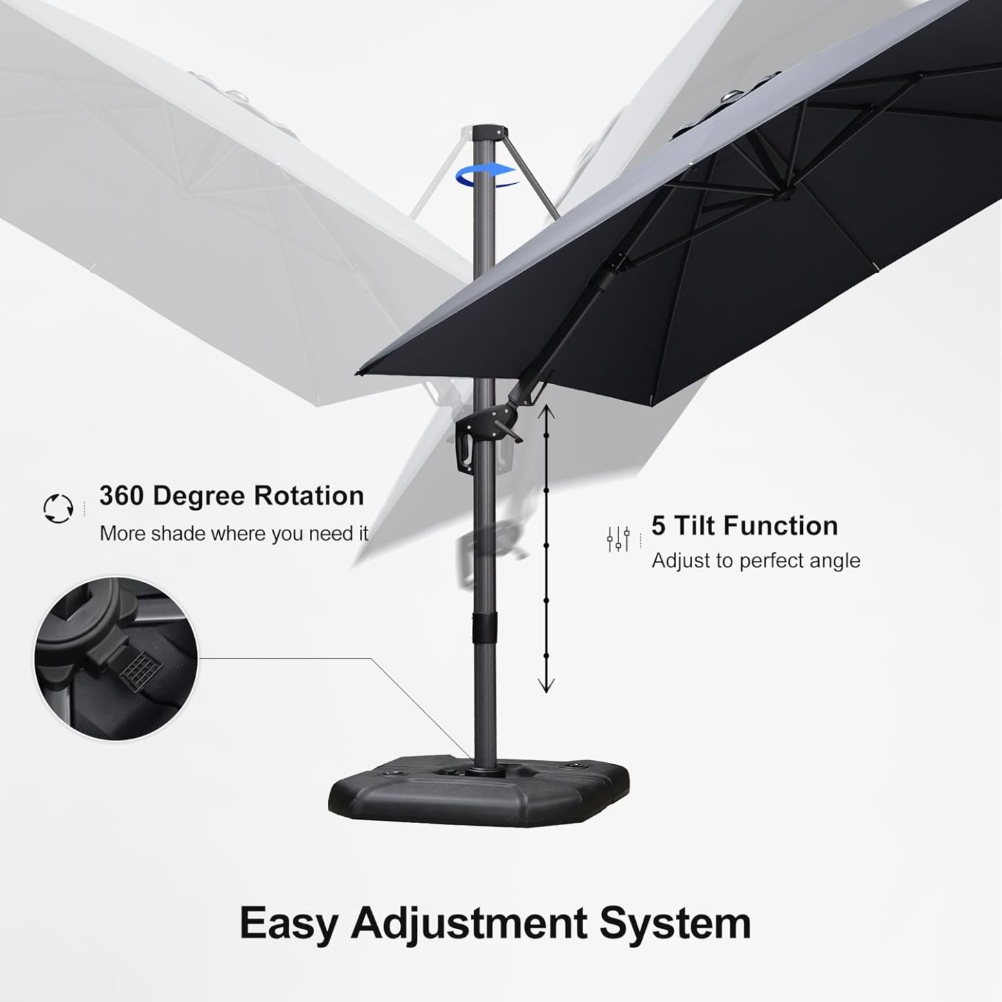 11 Feet Patio Umbrella with Base Outdoor Cantilever Round Umbrella Aluminum Offset Umbrella with 360-degree Rotation for Garden Deck Pool Patio, Beige