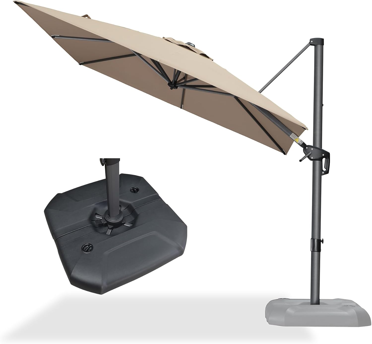 11 Feet Patio Umbrella with Base Outdoor Cantilever Round Umbrella Aluminum Offset Umbrella with 360-degree Rotation for Garden Deck Pool Patio, Beige