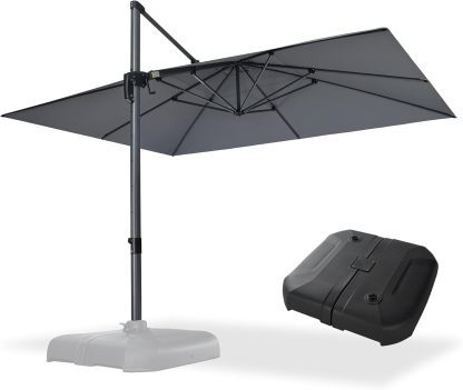 11 Feet Patio Umbrella with Base Outdoor Cantilever Round Umbrella Aluminum Offset Umbrella with 360-degree Rotation for Garden Deck Pool Patio, Beige