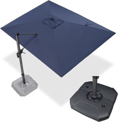 11 Feet Patio Umbrella with Base Outdoor Cantilever Round Umbrella Aluminum Offset Umbrella with 360-degree Rotation for Garden Deck Pool Patio, Beige