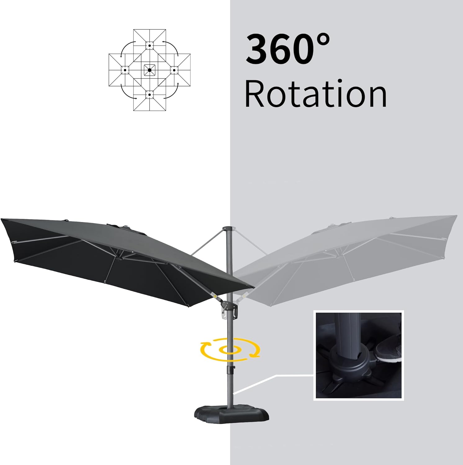11 Feet Patio Umbrella with Base Outdoor Cantilever Round Umbrella Aluminum Offset Umbrella with 360-degree Rotation for Garden Deck Pool Patio, Beige