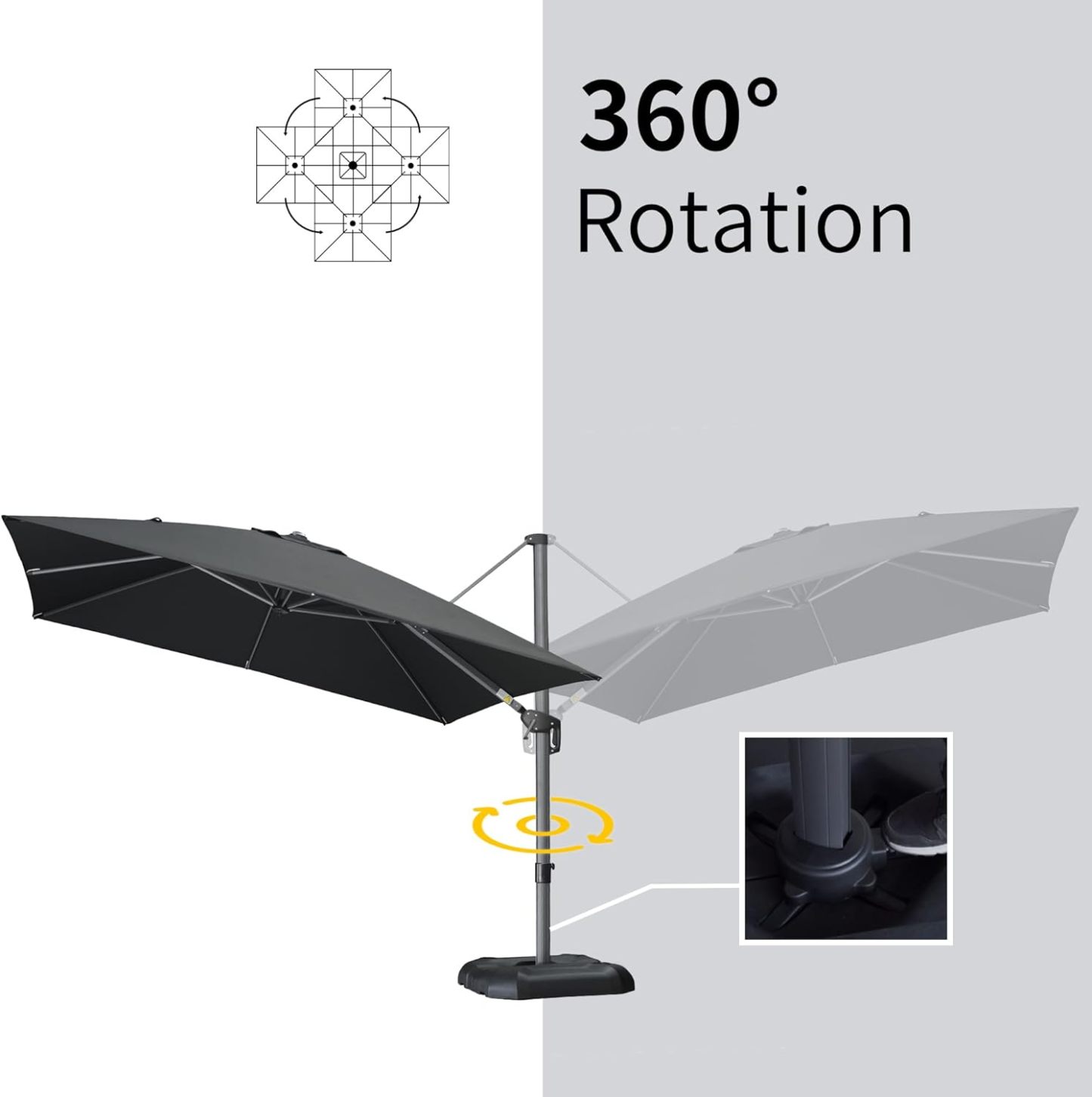 11 Feet Patio Umbrella with Base Outdoor Cantilever Round Umbrella Aluminum Offset Umbrella with 360-degree Rotation for Garden Deck Pool Patio, Beige