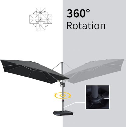 11 Feet Patio Umbrella with Base Outdoor Cantilever Round Umbrella Aluminum Offset Umbrella with 360-degree Rotation for Garden Deck Pool Patio, Beige