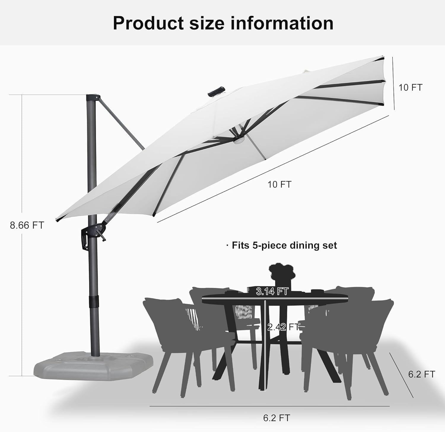 11 Feet Patio Umbrella with Base Outdoor Cantilever Round Umbrella Aluminum Offset Umbrella with 360-degree Rotation for Garden Deck Pool Patio, Beige