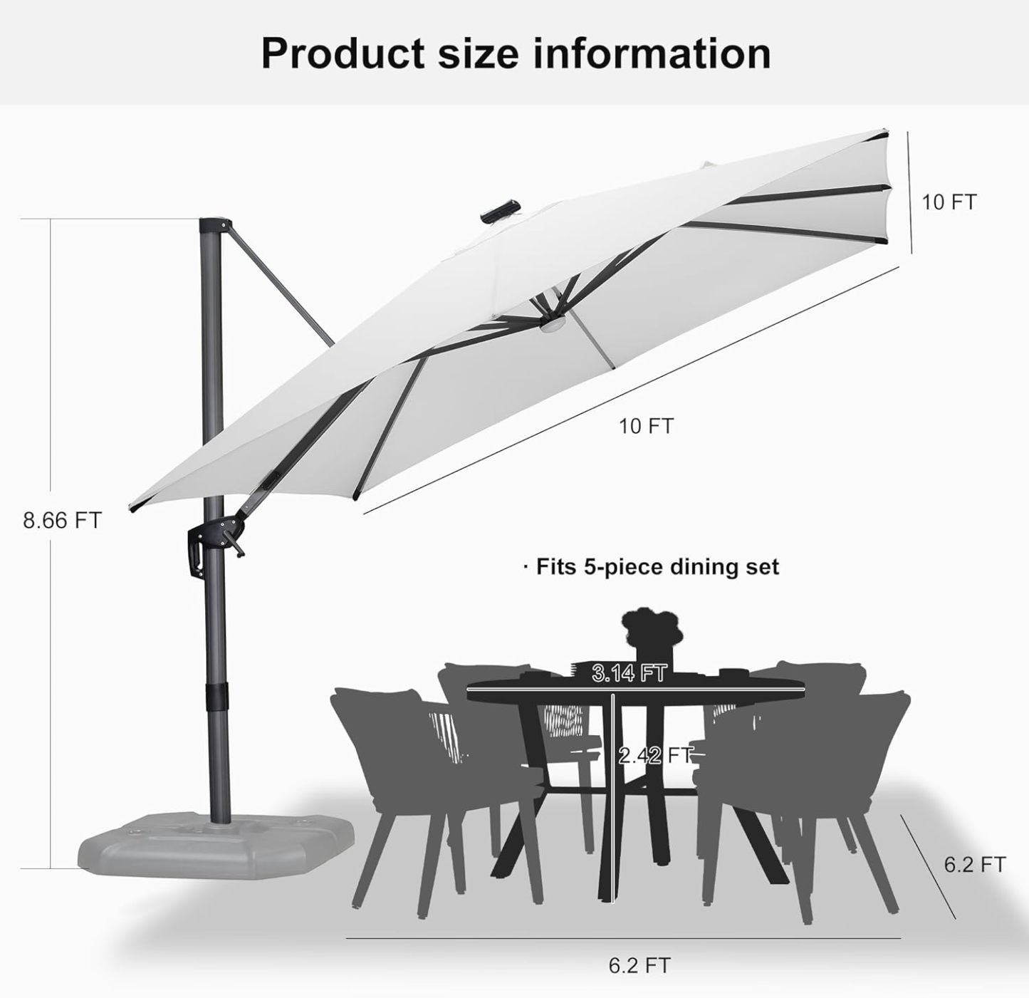 11 Feet Patio Umbrella with Base Outdoor Cantilever Round Umbrella Aluminum Offset Umbrella with 360-degree Rotation for Garden Deck Pool Patio, Beige