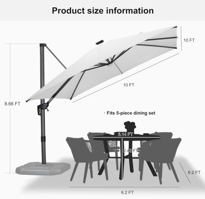 11 Feet Patio Umbrella with Base Outdoor Cantilever Round Umbrella Aluminum Offset Umbrella with 360-degree Rotation for Garden Deck Pool Patio, Beige
