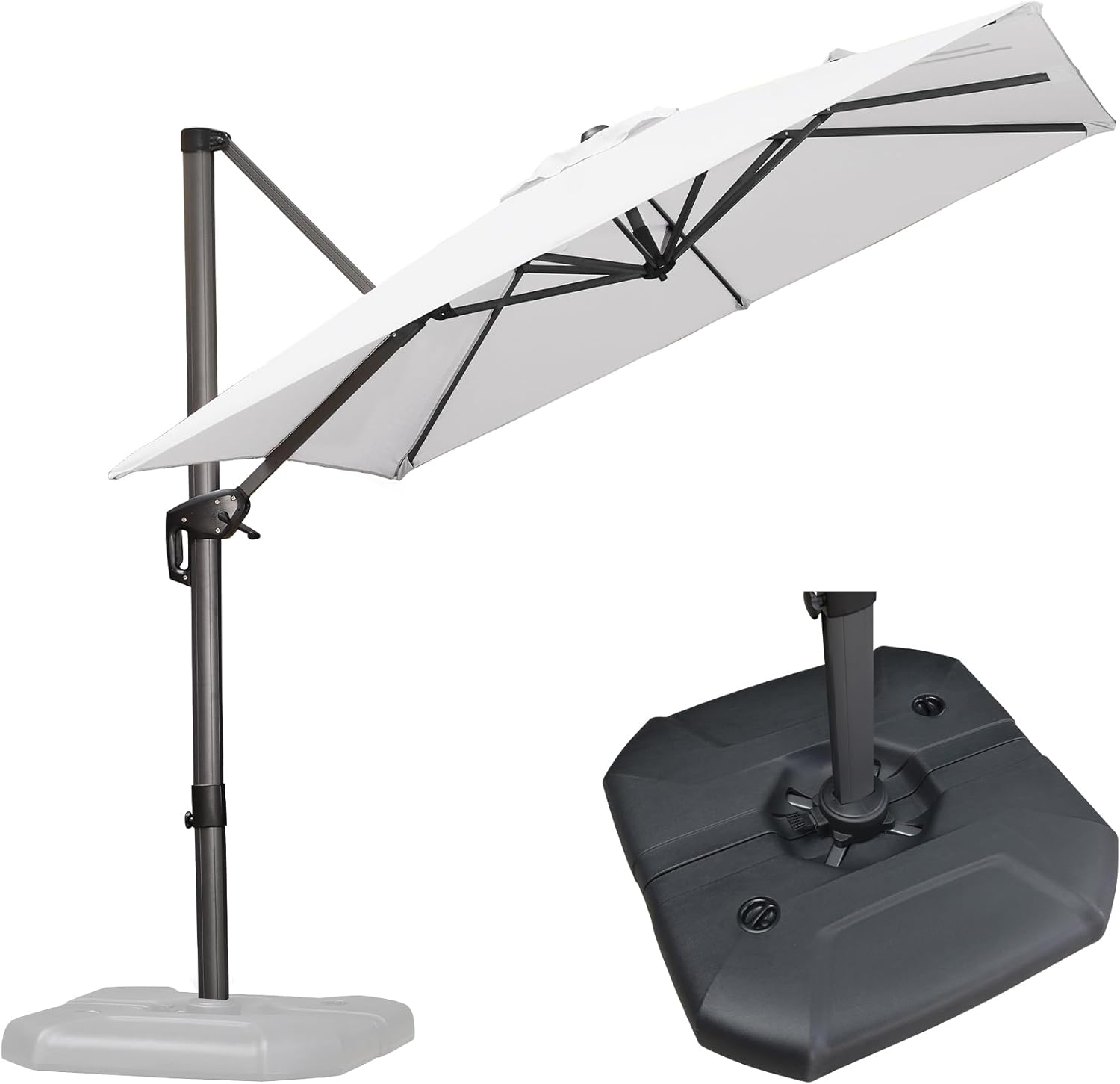 11 Feet Patio Umbrella with Base Outdoor Cantilever Round Umbrella Aluminum Offset Umbrella with 360-degree Rotation for Garden Deck Pool Patio, Beige