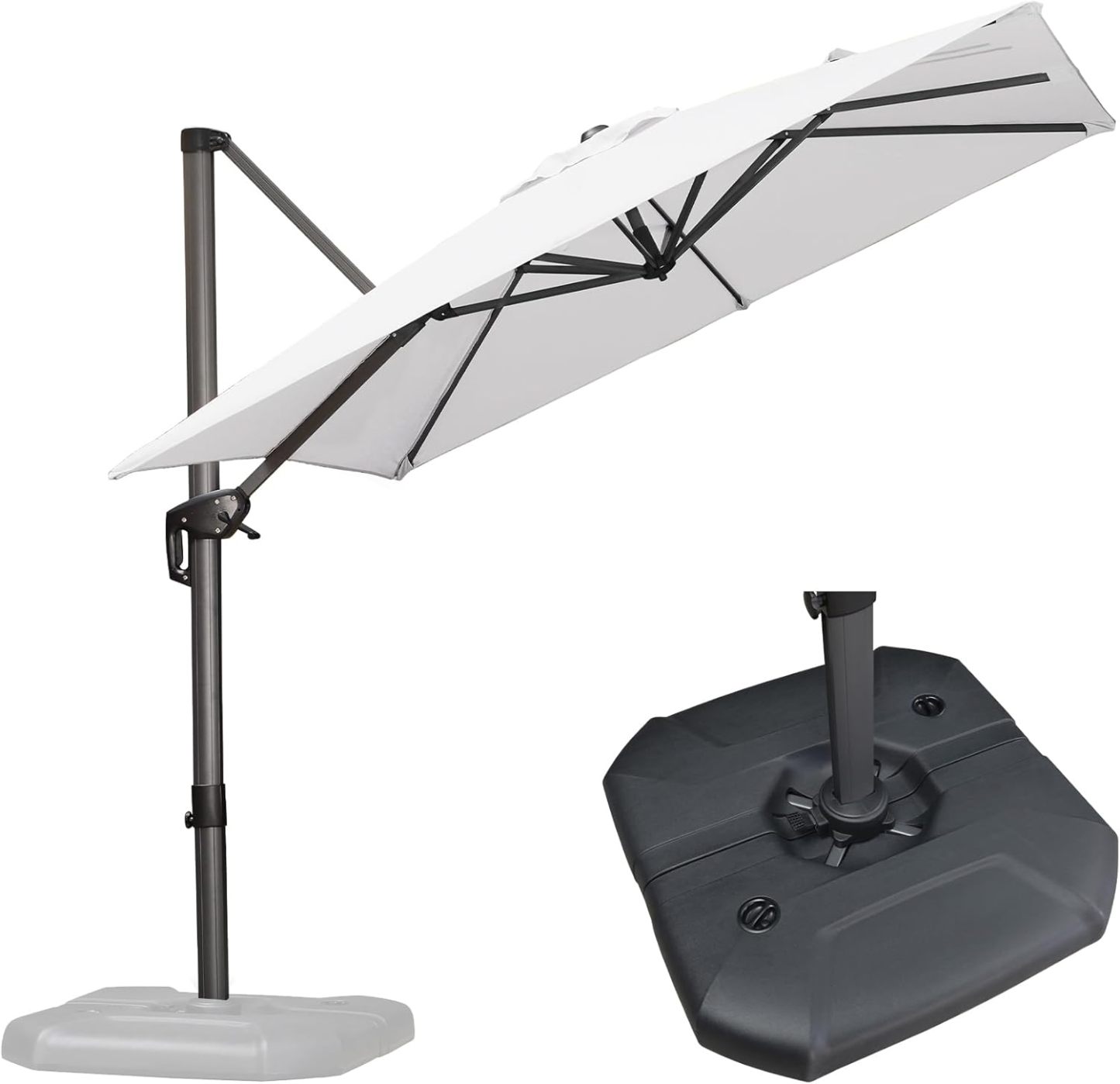 11 Feet Patio Umbrella with Base Outdoor Cantilever Round Umbrella Aluminum Offset Umbrella with 360-degree Rotation for Garden Deck Pool Patio, Beige