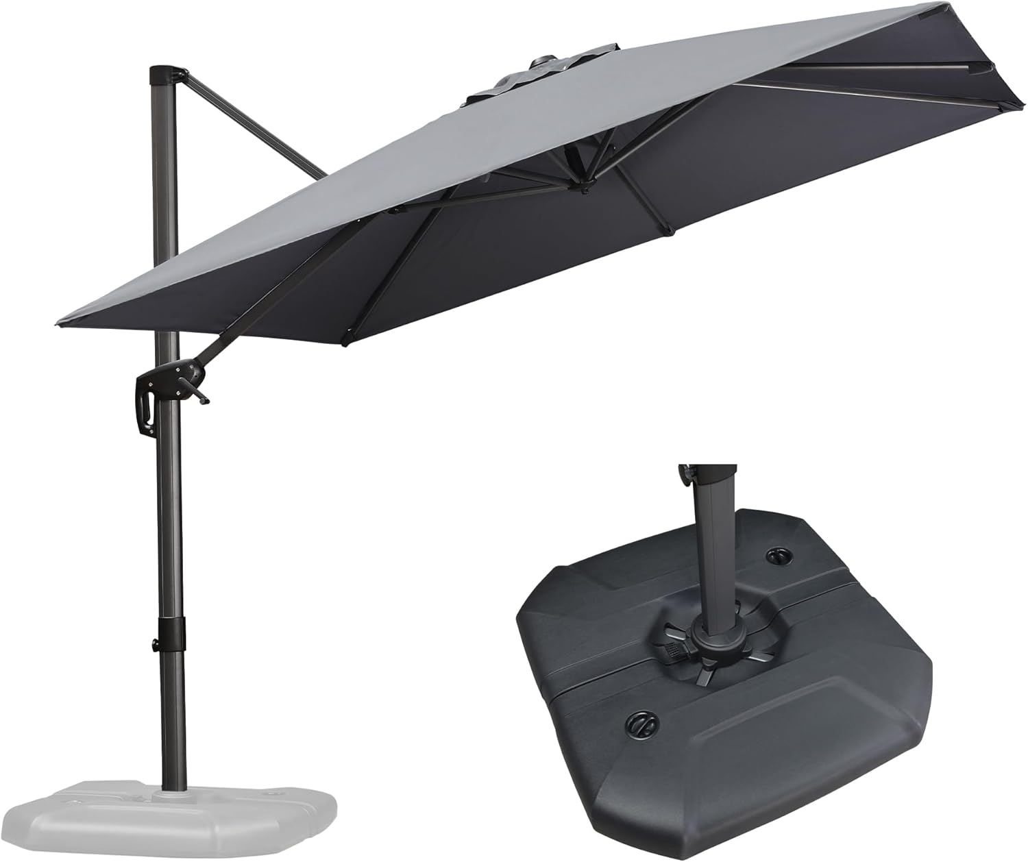 11 Feet Patio Umbrella with Base Outdoor Cantilever Round Umbrella Aluminum Offset Umbrella with 360-degree Rotation for Garden Deck Pool Patio, Beige