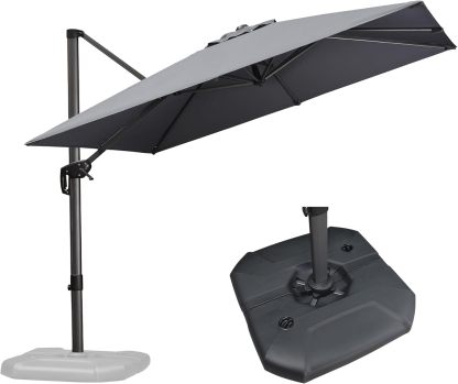 11 Feet Patio Umbrella with Base Outdoor Cantilever Round Umbrella Aluminum Offset Umbrella with 360-degree Rotation for Garden Deck Pool Patio, Beige