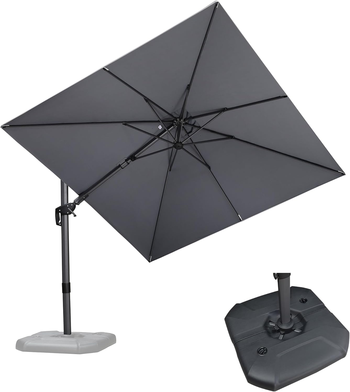 11 Feet Patio Umbrella with Base Outdoor Cantilever Round Umbrella Aluminum Offset Umbrella with 360-degree Rotation for Garden Deck Pool Patio, Beige