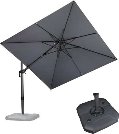 11 Feet Patio Umbrella with Base Outdoor Cantilever Round Umbrella Aluminum Offset Umbrella with 360-degree Rotation for Garden Deck Pool Patio, Beige