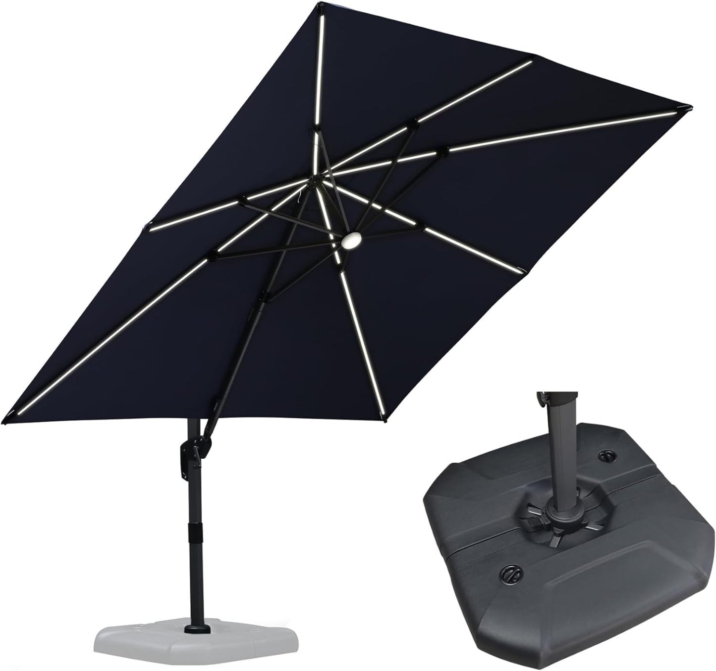 11 Feet Patio Umbrella with Base Outdoor Cantilever Round Umbrella Aluminum Offset Umbrella with 360-degree Rotation for Garden Deck Pool Patio, Beige