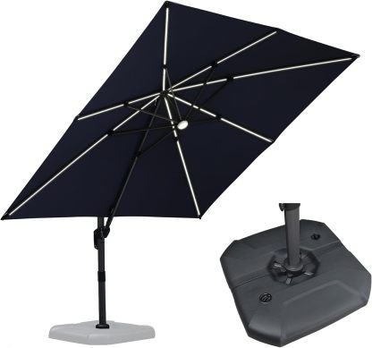 11 Feet Patio Umbrella with Base Outdoor Cantilever Round Umbrella Aluminum Offset Umbrella with 360-degree Rotation for Garden Deck Pool Patio, Beige