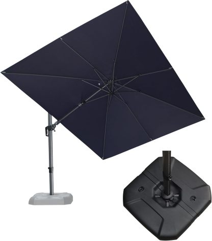 11 Feet Patio Umbrella with Base Outdoor Cantilever Round Umbrella Aluminum Offset Umbrella with 360-degree Rotation for Garden Deck Pool Patio, Beige