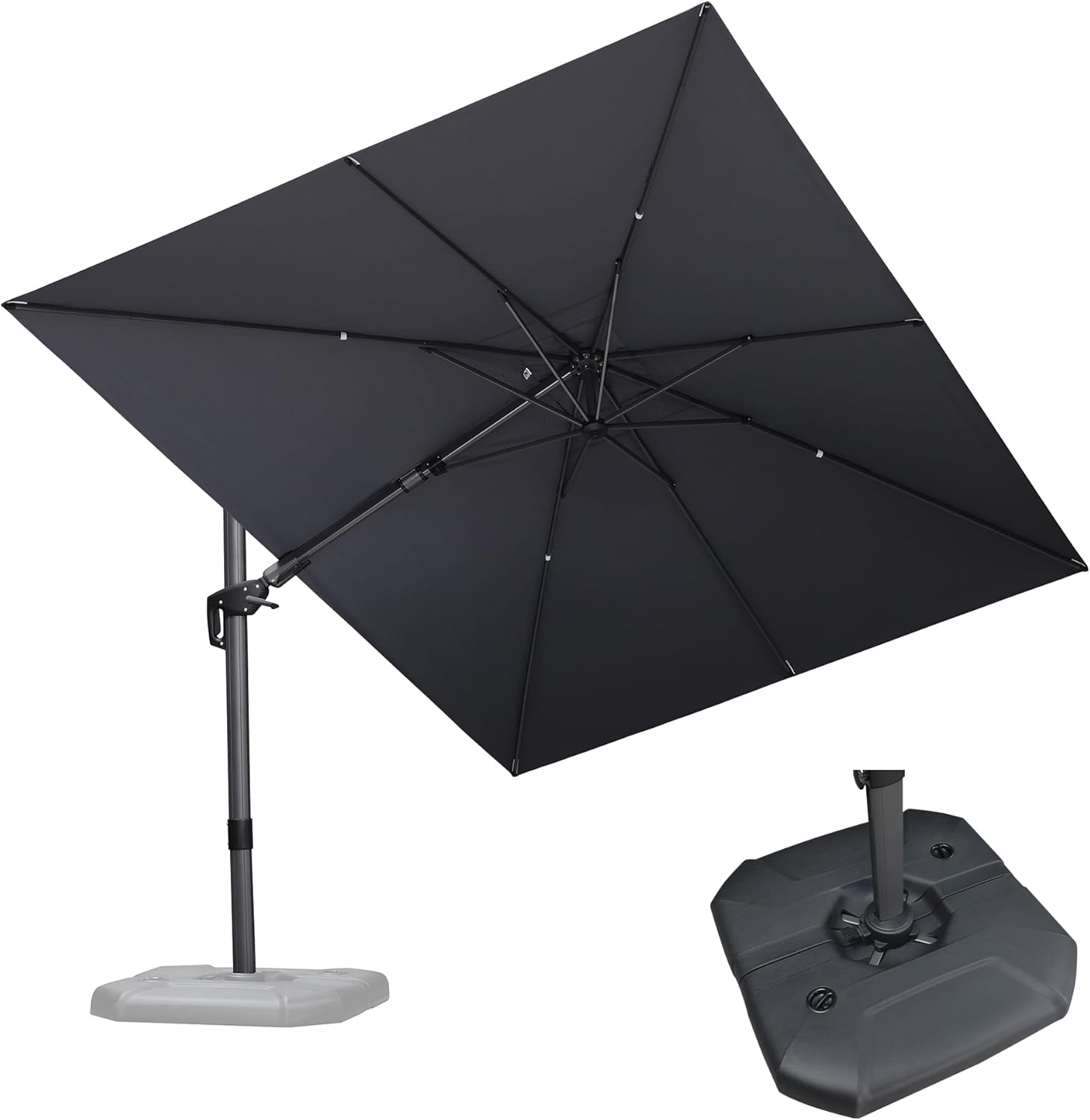 11 Feet Patio Umbrella with Base Outdoor Cantilever Round Umbrella Aluminum Offset Umbrella with 360-degree Rotation for Garden Deck Pool Patio, Beige