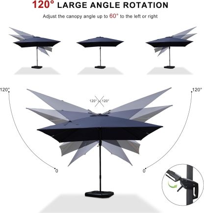 11 Feet Patio Umbrella with Base Outdoor Cantilever Round Umbrella Aluminum Offset Umbrella with 360-degree Rotation for Garden Deck Pool Patio, Beige