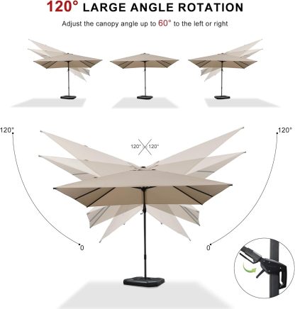 11 Feet Patio Umbrella with Base Outdoor Cantilever Round Umbrella Aluminum Offset Umbrella with 360-degree Rotation for Garden Deck Pool Patio, Beige