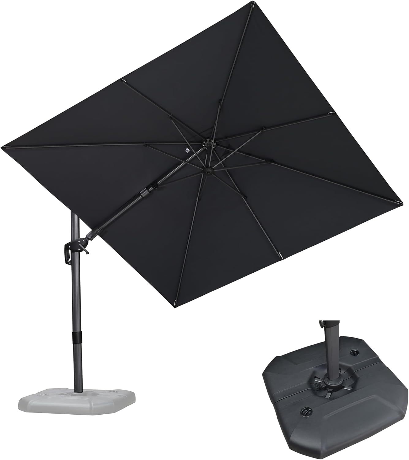 11 Feet Patio Umbrella with Base Outdoor Cantilever Round Umbrella Aluminum Offset Umbrella with 360-degree Rotation for Garden Deck Pool Patio, Beige