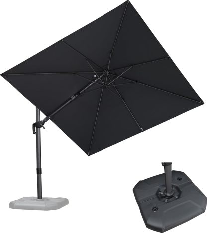 11 Feet Patio Umbrella with Base Outdoor Cantilever Round Umbrella Aluminum Offset Umbrella with 360-degree Rotation for Garden Deck Pool Patio, Beige