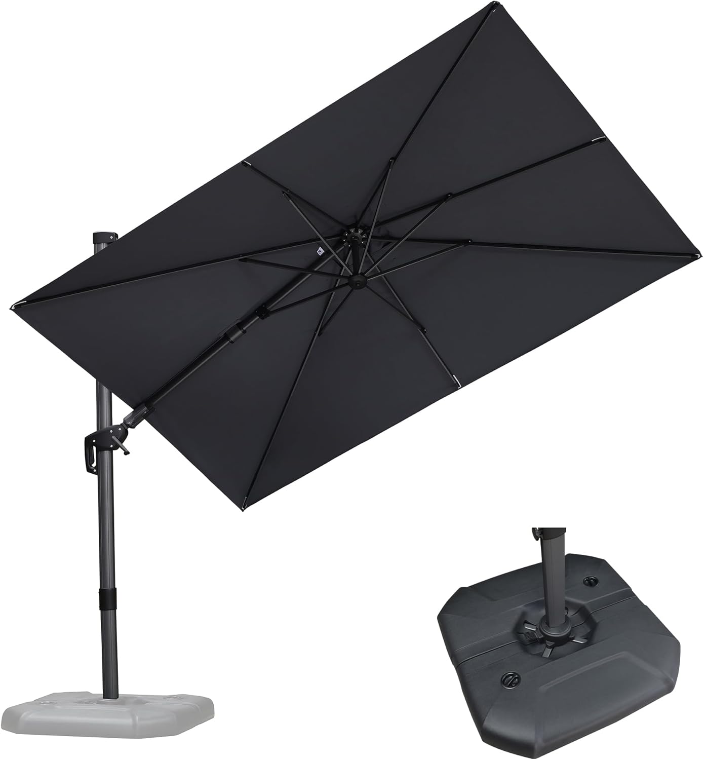 11 Feet Patio Umbrella with Base Outdoor Cantilever Round Umbrella Aluminum Offset Umbrella with 360-degree Rotation for Garden Deck Pool Patio, Beige