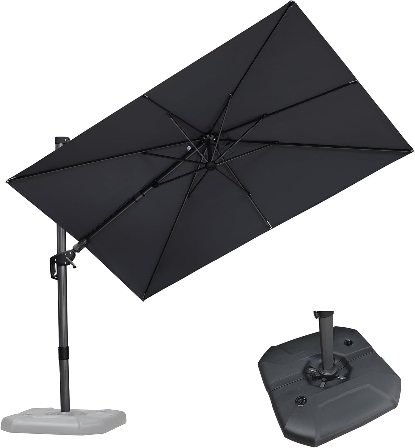 11 Feet Patio Umbrella with Base Outdoor Cantilever Round Umbrella Aluminum Offset Umbrella with 360-degree Rotation for Garden Deck Pool Patio, Beige