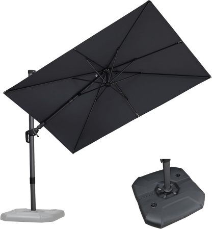 11 Feet Patio Umbrella with Base Outdoor Cantilever Round Umbrella Aluminum Offset Umbrella with 360-degree Rotation for Garden Deck Pool Patio, Beige