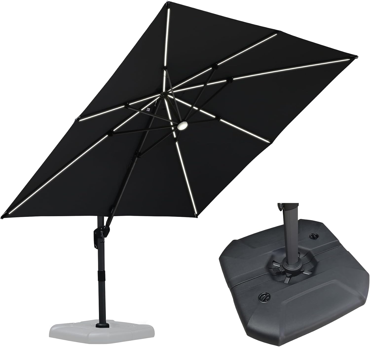11 Feet Patio Umbrella with Base Outdoor Cantilever Round Umbrella Aluminum Offset Umbrella with 360-degree Rotation for Garden Deck Pool Patio, Beige