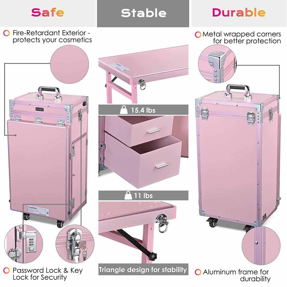 Byootique Nail Table Makeup Station Speaker Drawers Mirror