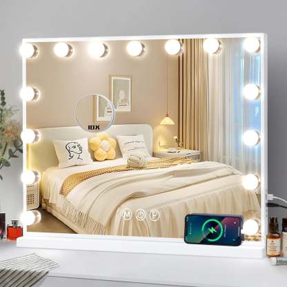 Large Hollywood Vanity Mirror with Lights Wall Mount Tabletop Metal White