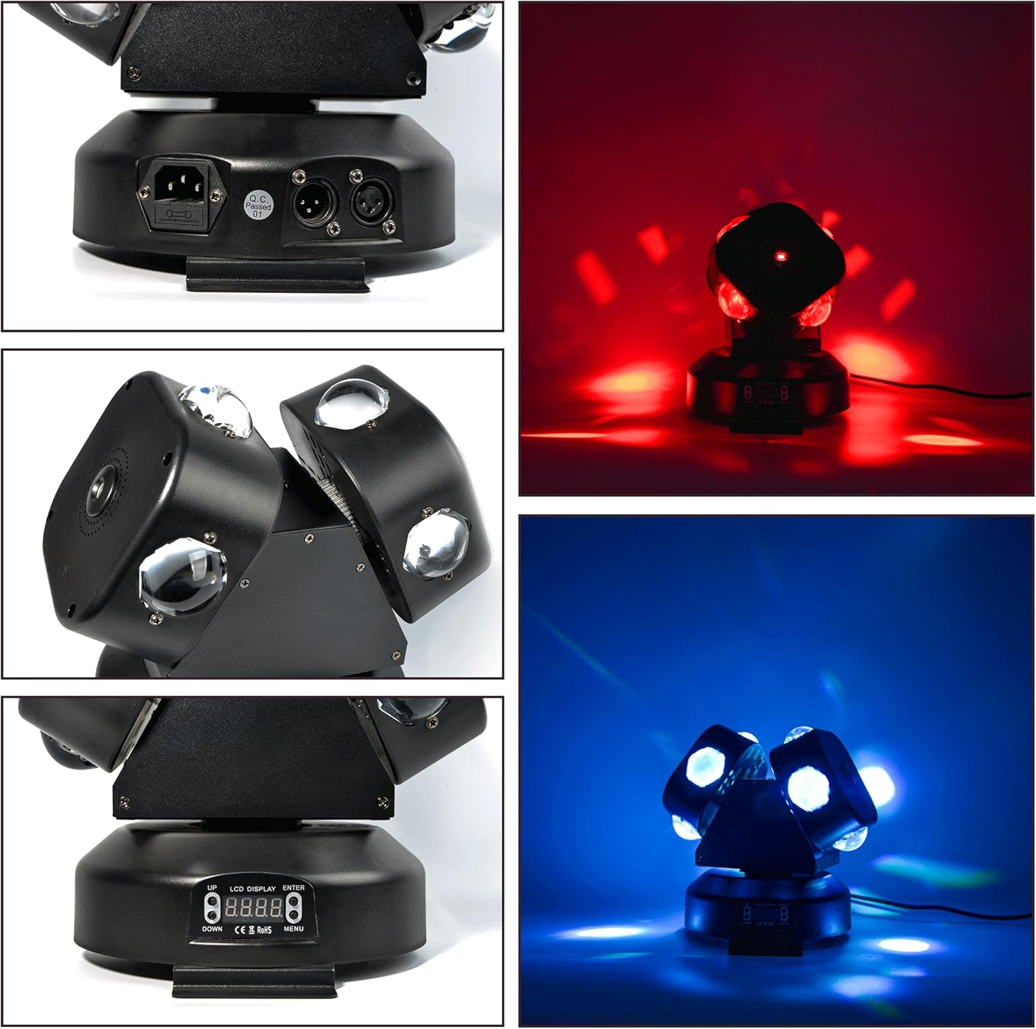 Moving Head DJ Light Party RGBW LED Beam Lights DMX 512 Strobe Light with Sound Activated 360°Rotation Stage Lighting Equipment for Events DJ KTV Disco Wedding Concert Festival