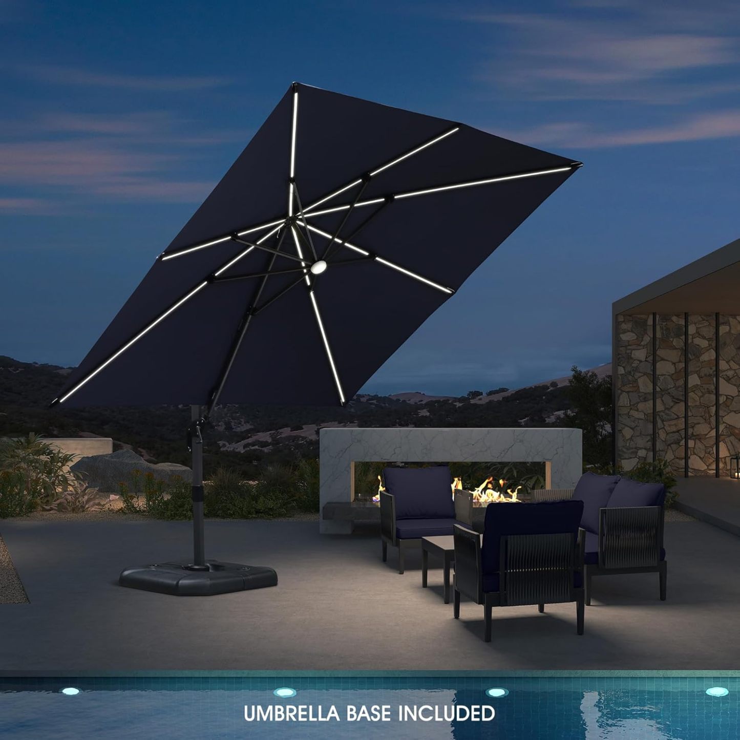 11 Feet Patio Umbrella with Base Outdoor Cantilever Round Umbrella Aluminum Offset Umbrella with 360-degree Rotation for Garden Deck Pool Patio, Beige