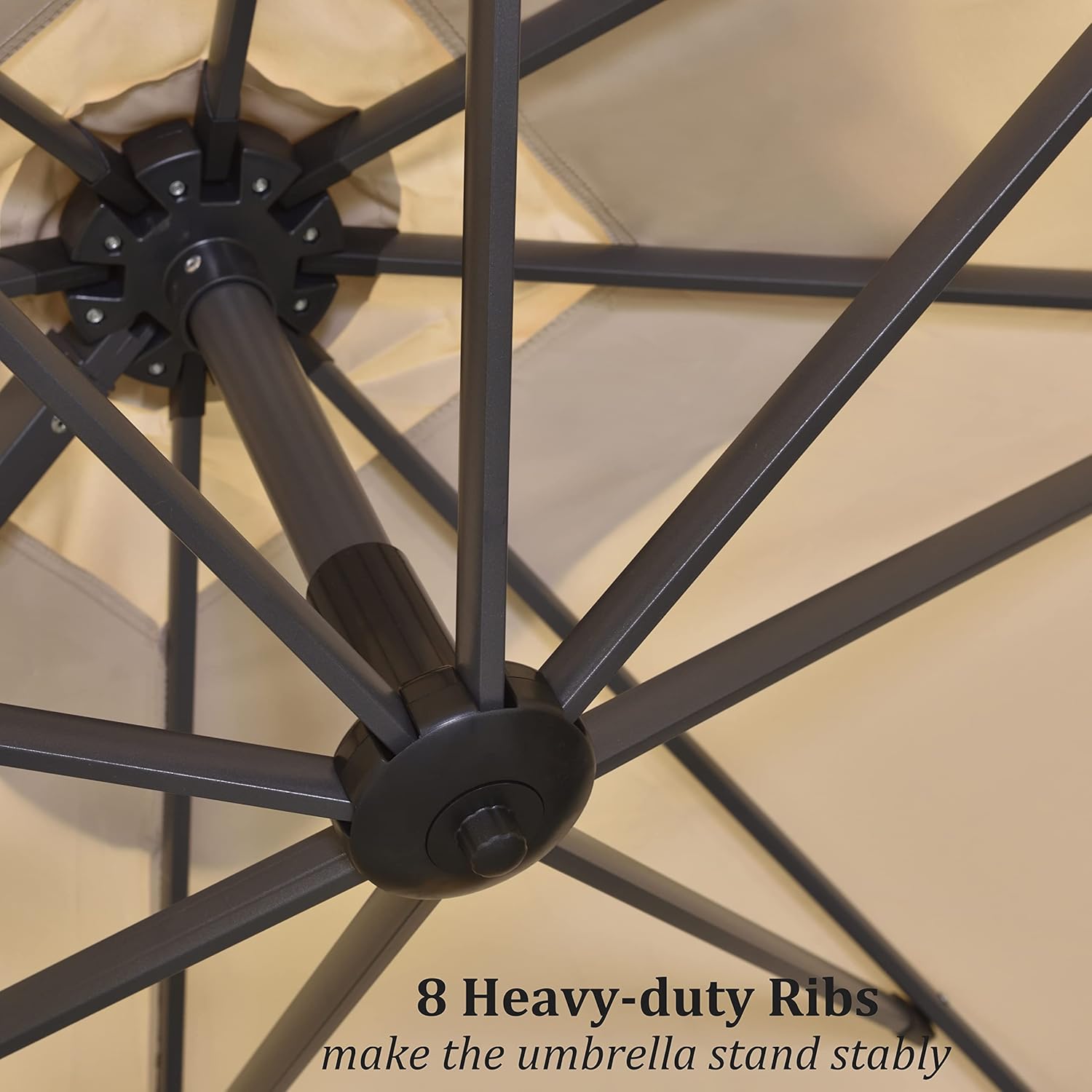 11 Feet Patio Umbrella with Base Outdoor Cantilever Round Umbrella Aluminum Offset Umbrella with 360-degree Rotation for Garden Deck Pool Patio, Beige