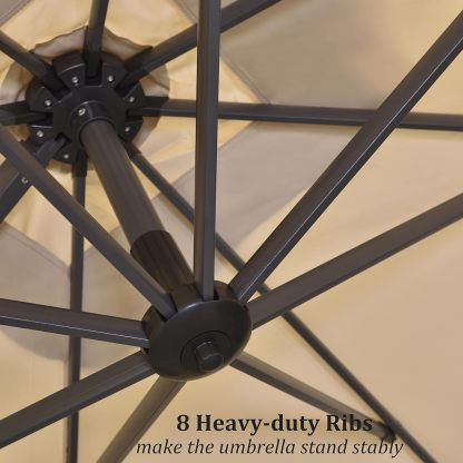 11 Feet Patio Umbrella with Base Outdoor Cantilever Round Umbrella Aluminum Offset Umbrella with 360-degree Rotation for Garden Deck Pool Patio, Beige